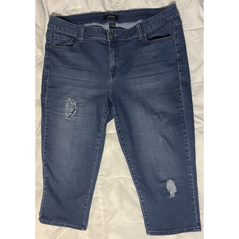 Venezia Lane Bryant Women’s Distressed Capri Jeans Size 18 Blue Stretch Denim